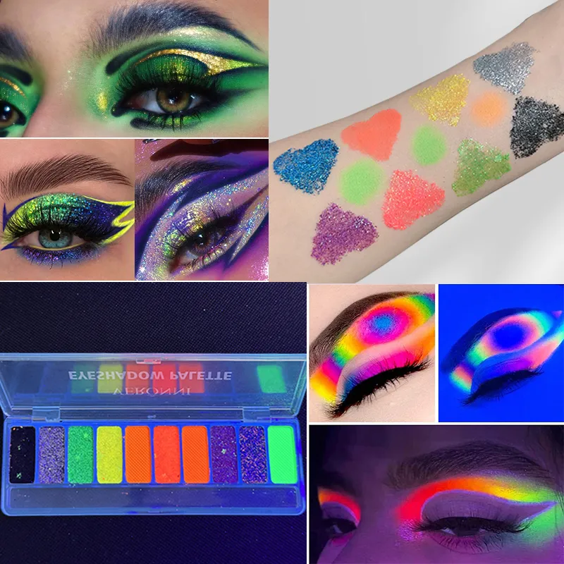Eyeliner eye shadow palette makeup UV Glow in Dark Fluorescent Neon Face Paint Eyeshadow Makeup Cosmetics For Music Festival — image 3