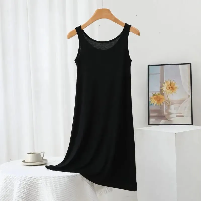 Plus Size Modal Long Dress Women's Spring Summer Loose A- Line Bottoming Skirt Home Sleepwear Sleeveless Pure Color Gown — image 7