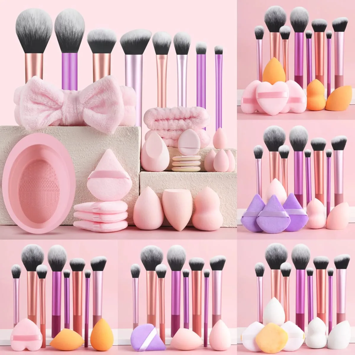 28-delt makeup-værktøjssæt - 8-delt professionelle makeup-børster + toiletartikler sæt og vaskeskål & pufsvamp æg kombination — image 1