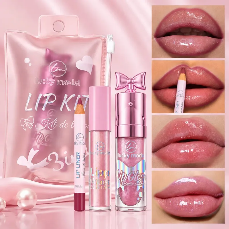 Kit Solekan Bibir Model Bertuah Pensel Pelapik Bibir&Set Penggilap Bibir Berkilau Pelembap Kilauan Bibir Kilauan Bibir Pakai Panjang Pen Garis Bibir — image 3