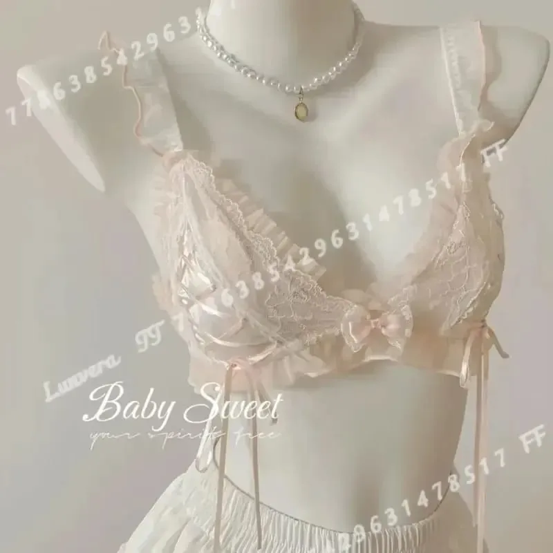 W stylu Lolita cienka koronkowa miseczka trójkątna biustonosz dla kobiet śliczny mały biust seksowna bielizna — image 5