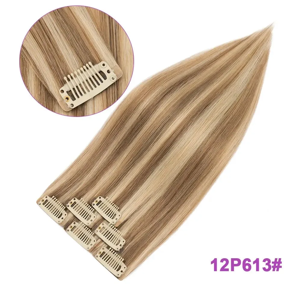 S-noilite Nahtlose PU-Haarverlängerung mit dünnem Schuss, 6 Stück, Clip-in-Haarverlängerungen aus echtem Menschenhaar, glatt, weiche Seide, Clip-in-Verlängerung für Frauen — image 12