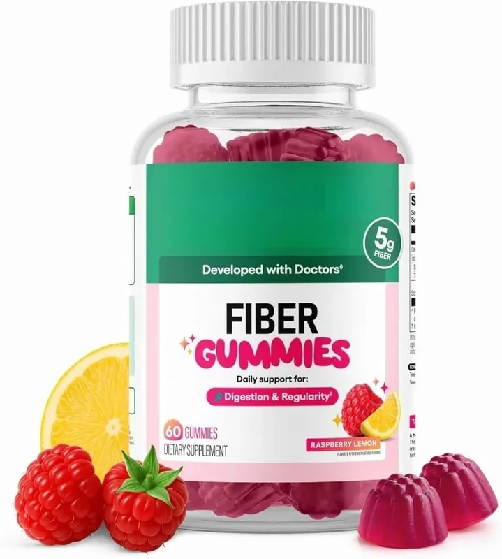 Gummies aux fibres santé digestive régularité saveur framboise citron sans sucre ajouté racine de chicorée végétalienne prébiotique 60CT adultes