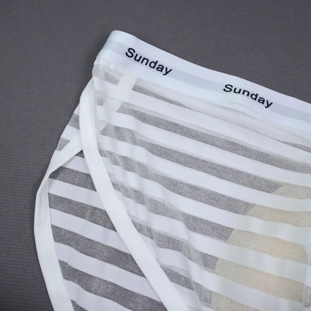 Men Casual Transparent Striped Mesh Briefs Side Fork Panties Shorts Breathable Pouch Man Comfortable Home Underwear — image 11
