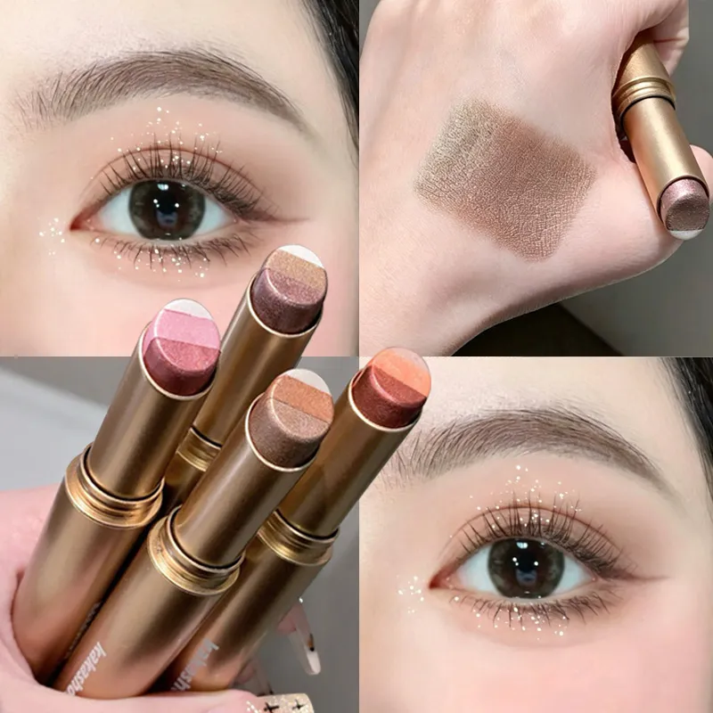 Kakashow Three Color Pearl Glitter Eye Shadow Stick Gradient Jemné lesklé oční stíny Voděodolná dlouhotrvající denní oční kosmetika — image 3