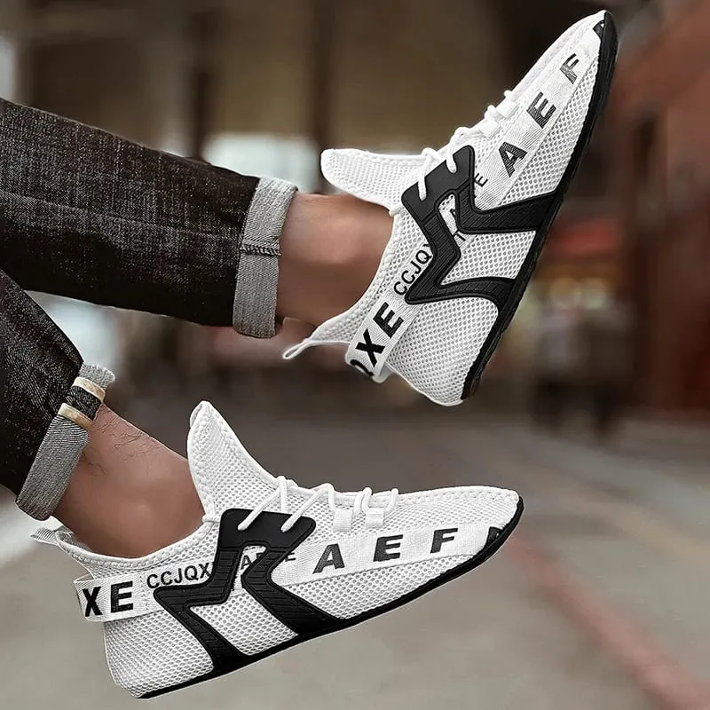 Weiße Turnschuhe Herren High Top Bequeme atmungsaktive Mesh-Freizeitschuhe Sockenschuhe Große Größe 47 Outdoor-Wanderschuhe für Herren — image 4