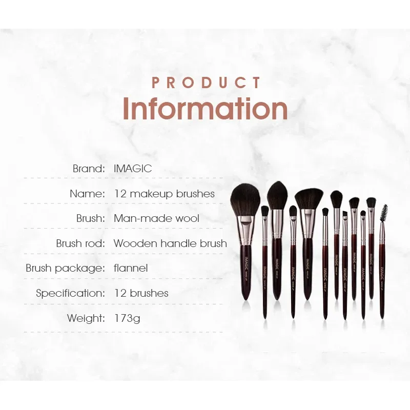 12 Buah/Kit Set Kuas Rias Eyeshadow Bedak Blush Stabilo Rambut Sintetis Alami Alat Kecantikan Kosmetik Profesional — image 6