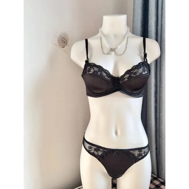 Set Bra Minimizer Renda Merah Populer Wanita Setengah Cangkir Ultra Tipis Payudara Besar Dukungan Lembut Pesta Pengantin Bulan Madu Malam Setelan 32-38 — image 1