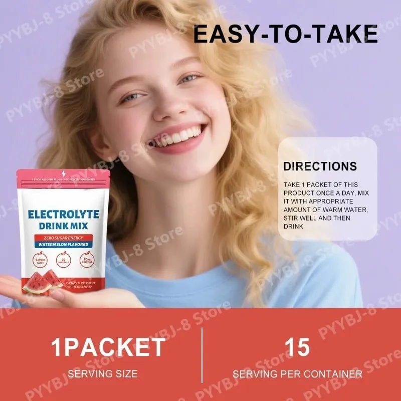 Zero Sugar Watermelon Electrolyte Powder with 90mg Caffeine Amino Acids Minerals Vitamins Provide Energy Replenishment 15 Sticks — image 6