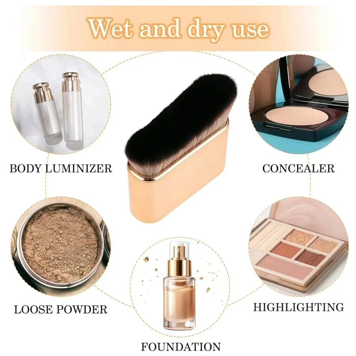 1 berus asas emas mawar untuk menyamak campuran bedak asas pemerah mata pembayang mata bronzer dan asas pada muka dan leher dengan bulu hujung tinggi dan rendah — image 5