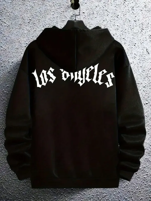 Felpa con cappuccio comoda elastica micro stampata con lettera gotica autunnale da uomo alla moda, abbigliamento urbano da strada — image 3