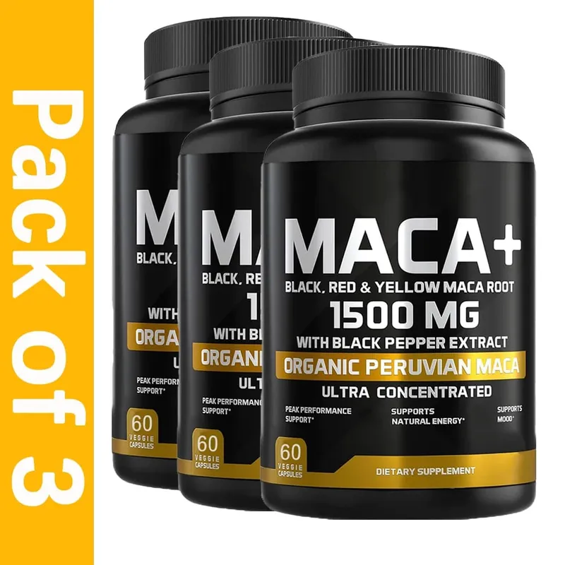 Radice di Maca Biologica Nera Rossa e Gialla da 1500 mg - 60 Capsule - Integratore per uomini in capsule di radice di maca nera - Senza glutine non OGM — image 9