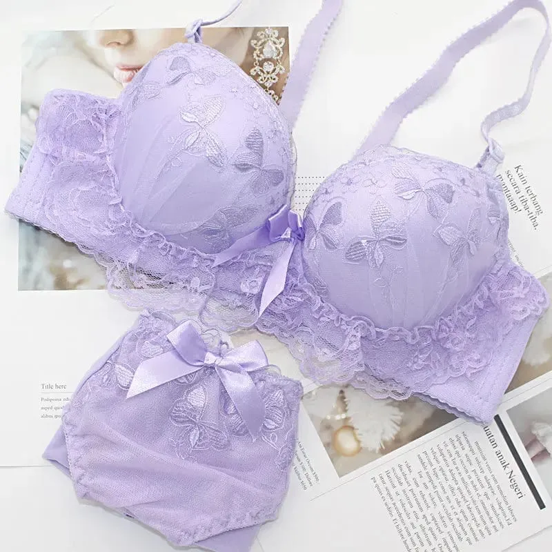 Set di lingerie sexy fiore di pizzo confortevole morbido reggiseno push up con ferretto e mutandine coppa AB intimo alla moda in due pezzi stile coreano — image 7