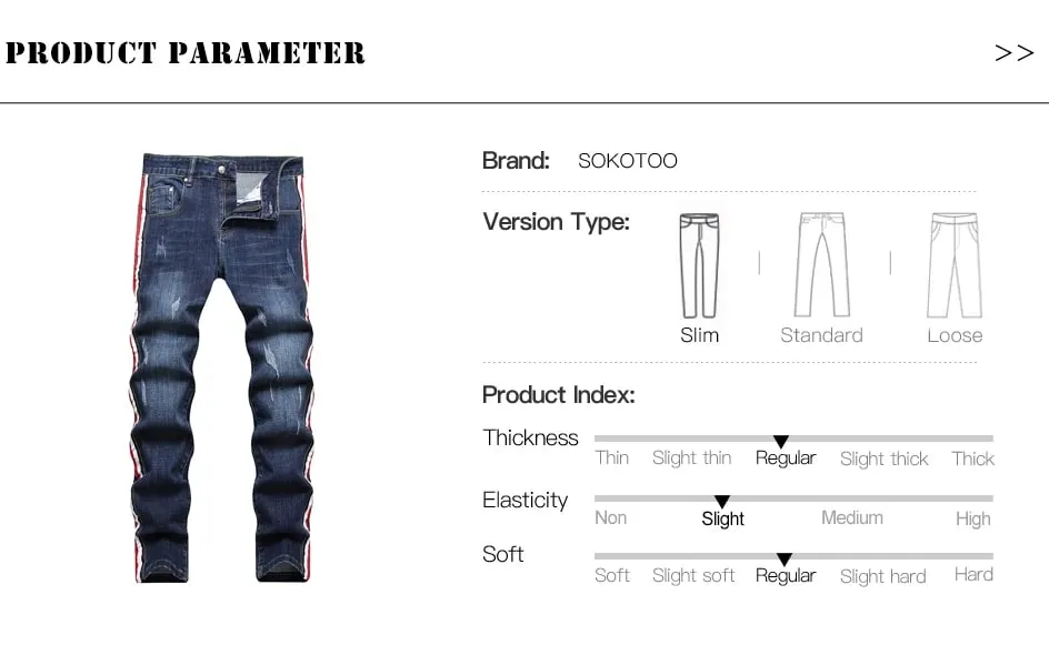 Jean en Denim à rayures latérales pour hommes, pantalon en Denim lavé extensible bleu, pantalon droit Slim — image 7