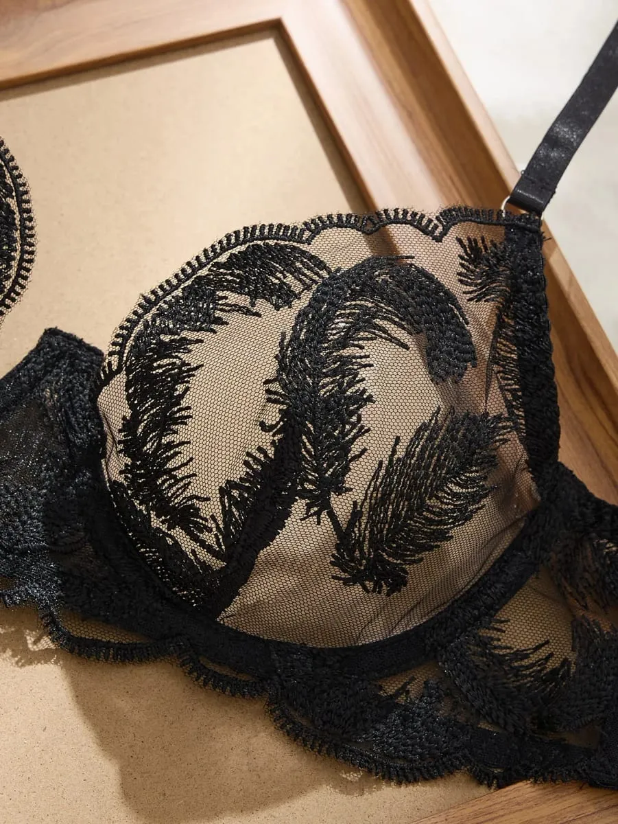Set Bra Wanita Bulu Hitam Lembut Dan Bergaya Pakaian Intim Pakaian Dalam Wanita Selesa — image 4
