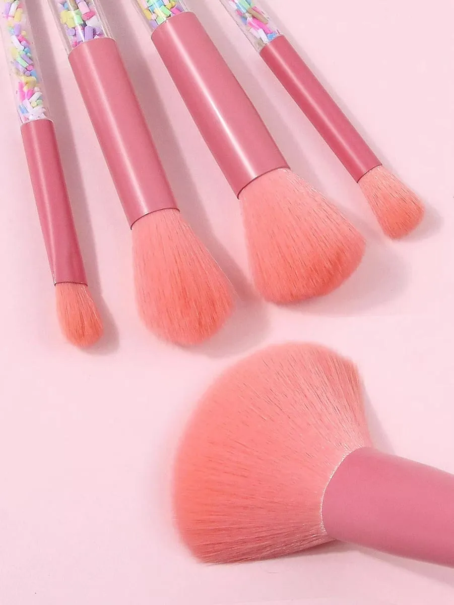 Sada 5 ks růžových štětců na make-up Sada měkkých kosmetických štětců pro líčení obličeje a očí pro začátečníky Denní kosmetické nástroje pro líčení — image 5