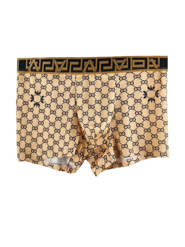 Men's 4-Piece Polyester Boxer Briefs Set - Luxury Geometric & Monogram Patterned, Multi-Color Assortment Underwear