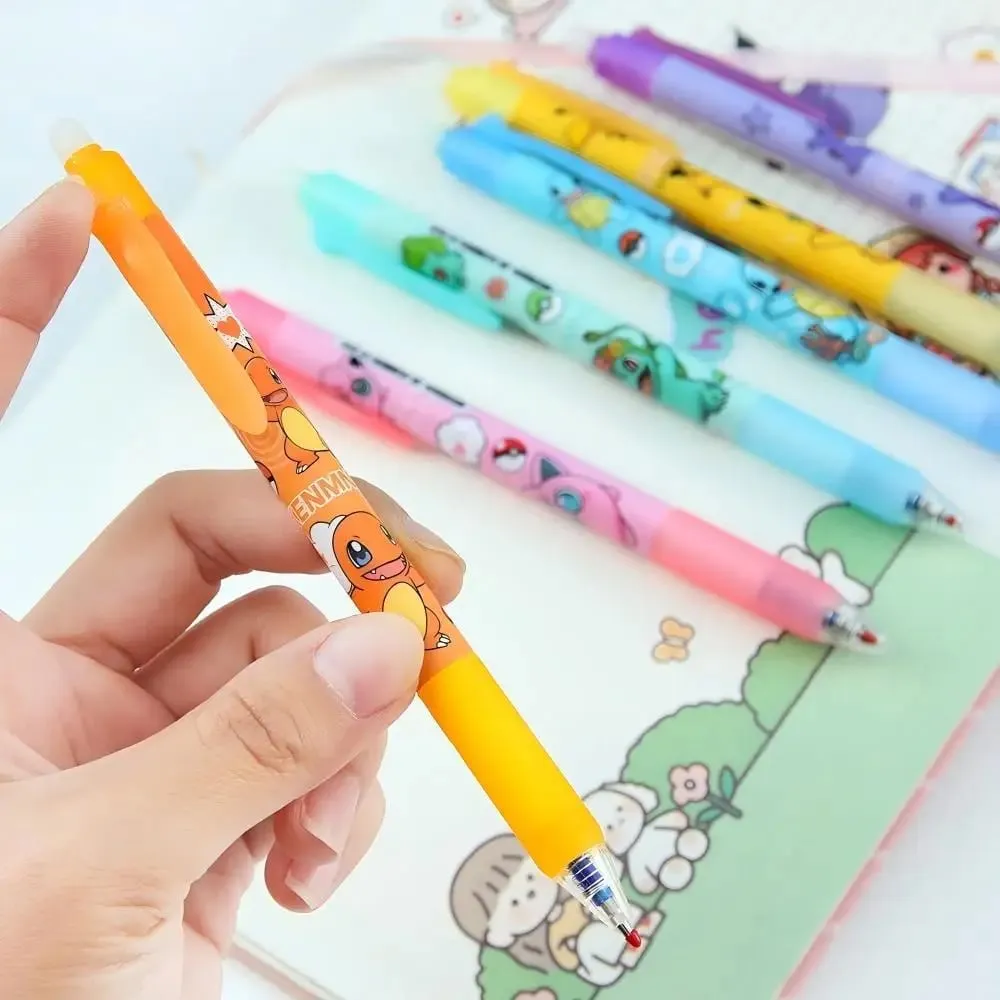 สุ่ม 6/12/24pcs Pokemon 0.5 มม.หมึกสีฟ้า Erasable Neutral ปากกาน่ารักนักเรียนโรงเรียนเครื่องเขียนการ์ตูน rubbable ปากกา — image 5