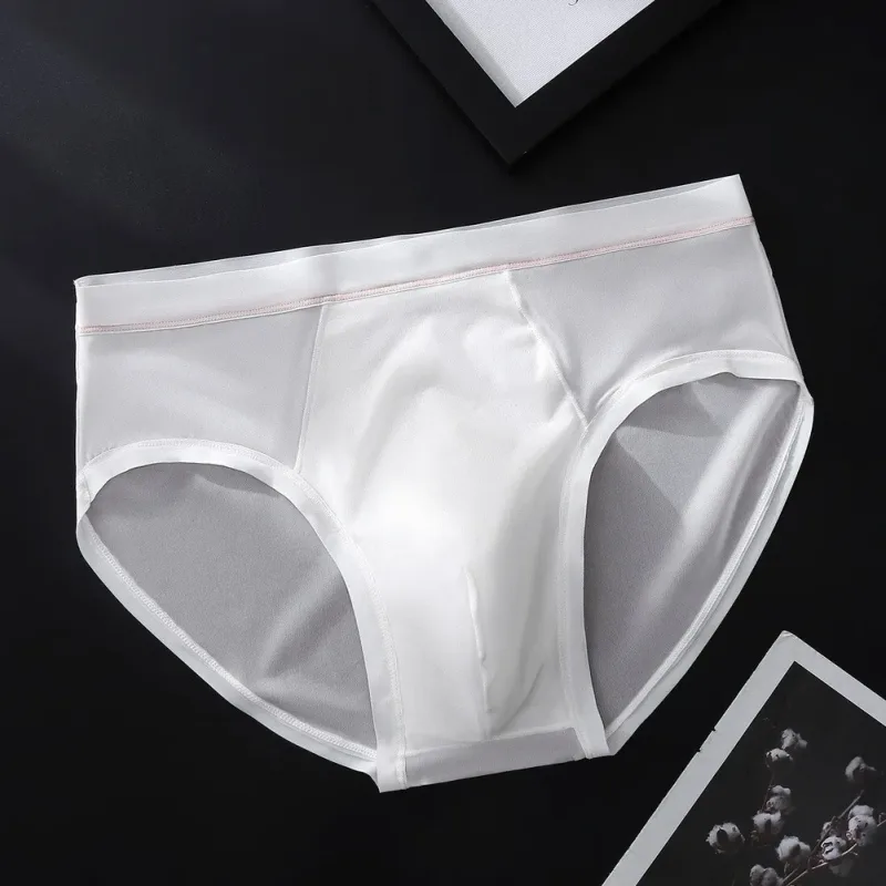 남자의 원활한 얼음 실크 팬티 속옷 벌지 주머니 솔리드 통기성 팬티 Calzoncillos Hombre 슬립 남성 팬티 — image 9