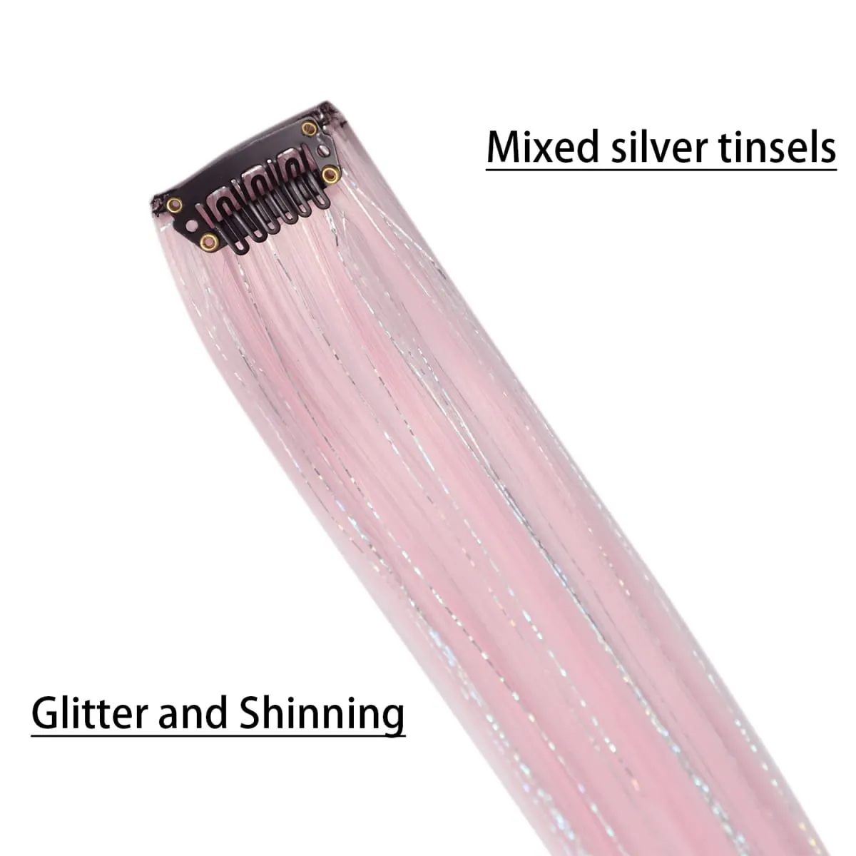 คลิปต่อผมสีผสมเงิน Tinsels Hairpieces สายรุ้งสังเคราะห์ Holiday Party ไฮไลท์สำหรับหญิงสาว — image 4