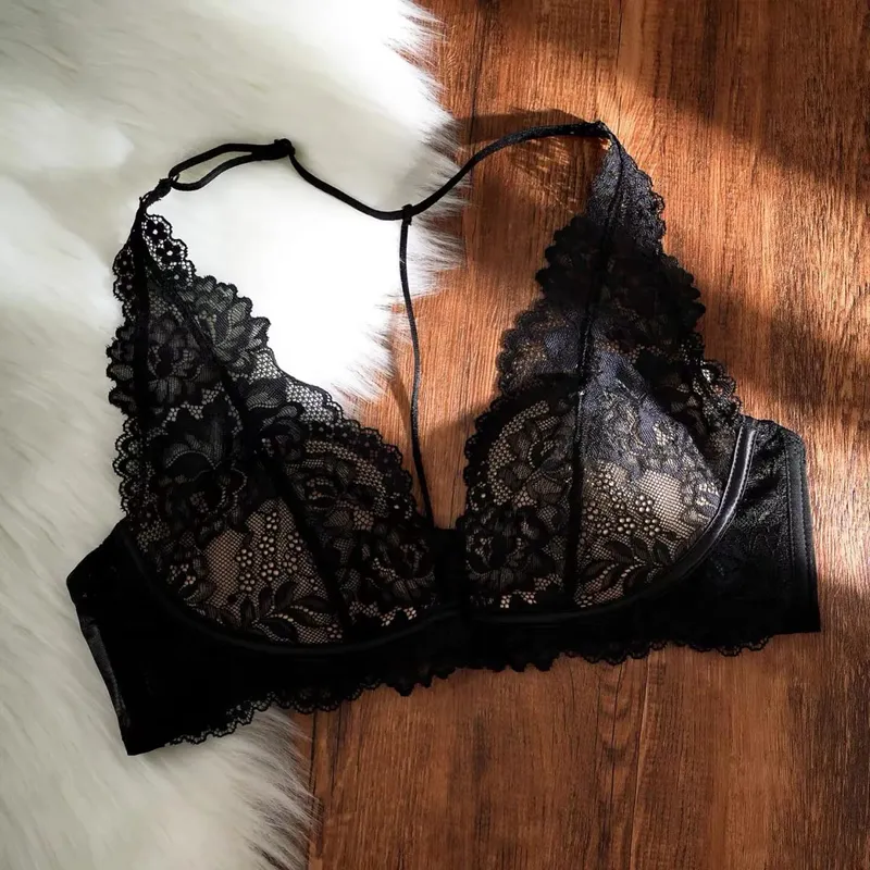 Set Bra Halter Renda Antik Perancis Bra Intim Wanita Keinginan Murni Lembut Pengangkat Payudara Kecil Push Up Payudara Kecil Nirkabel — image 9