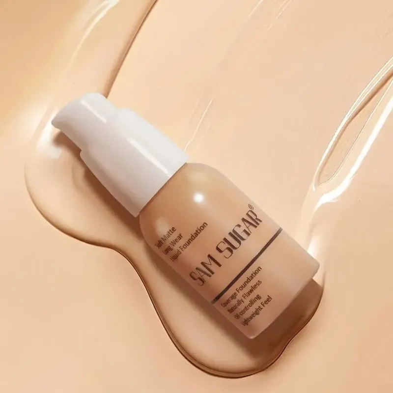 Makeup Base Sæt med 15ml Primer 30ml Matte Foundation 5g Løs Powder Puff For Glat Fejlfri Hud Longwear — image 6