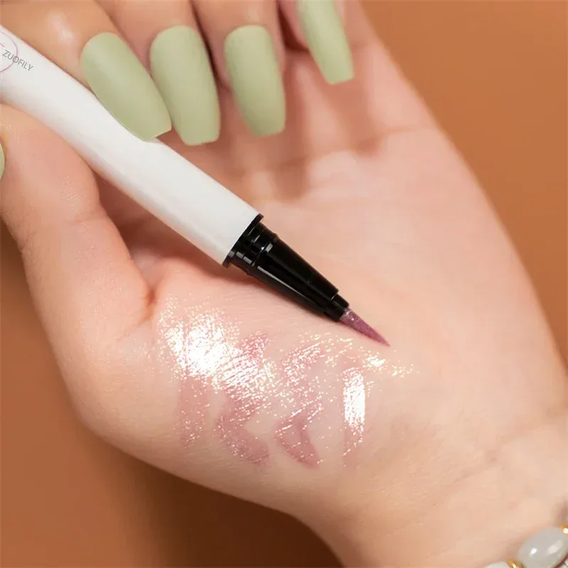 Pearlescent White Liquid Eyeliner Pen Vandtæt Ikke-svimmel Eye Liner Shadow Pen Hurtigttørrende Holdbar skinnende liggende Silkeorm blyant — image 3