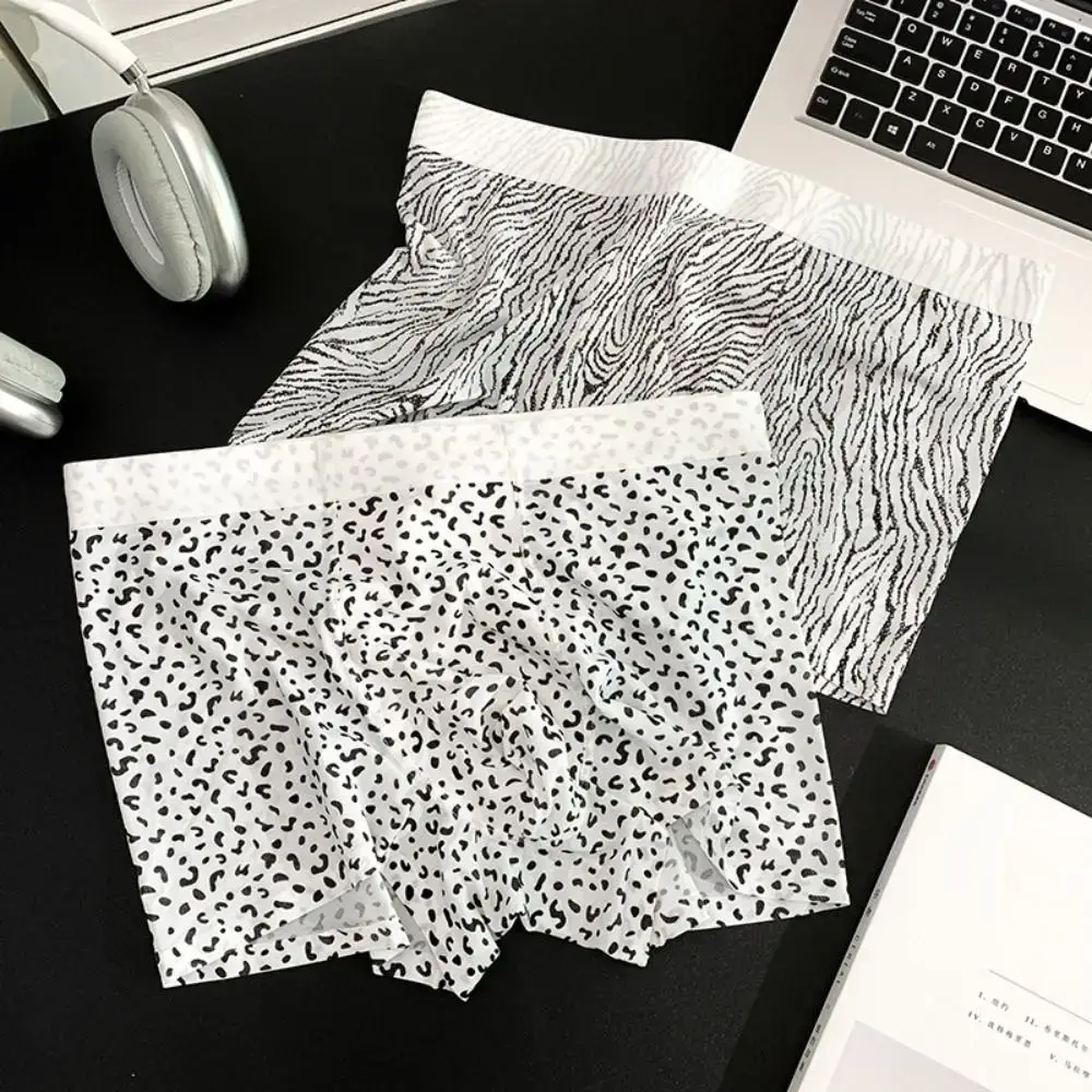 Fashion Thin Ice Silk Boxer Briefs See Through Stripe Leopard Print Boxers Breathable Seamless Cool Feeling Underpants Daily — image 7