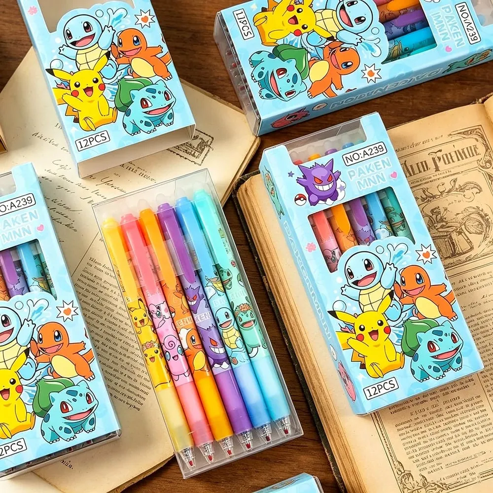 สุ่ม 6/12/24pcs Pokemon 0.5 มม.หมึกสีฟ้า Erasable Neutral ปากกาน่ารักนักเรียนโรงเรียนเครื่องเขียนการ์ตูน rubbable ปากกา — image 1
