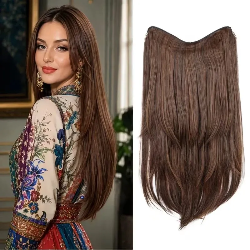 Extension capillaire synthétique multicouche longue et lisse de 22 pouces, postiche en Fiber de Style BB Clip pour femmes, usage quotidien, confiante et élégante — image 13