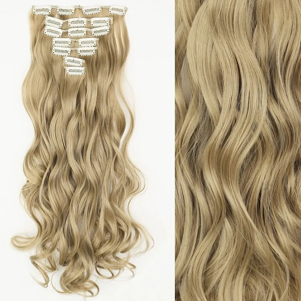 Coiffure longue droite 16 Clips 7 pièces/ensemble Extensions de cheveux postiches synthétiques blondes noires naturelles résistantes à la chaleur pour les femmes — image 30