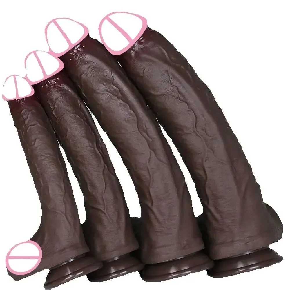 Realistik Lembut Besar Hitam Dildo Double Silikon Sedutan Cawan Zakar Wanita Faraj Melancap Zakar/batang Wanita Lelaki Dubur Mainan Seks Dewasa — image 1