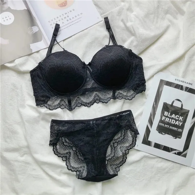 PLUS ขนาด Push Up Bra ชุดเซ็กซี่ชุดชั้นในลูกไม้ปรับ Comfort Thin Soft Breathable ชุดชั้นในสำหรับสตรี