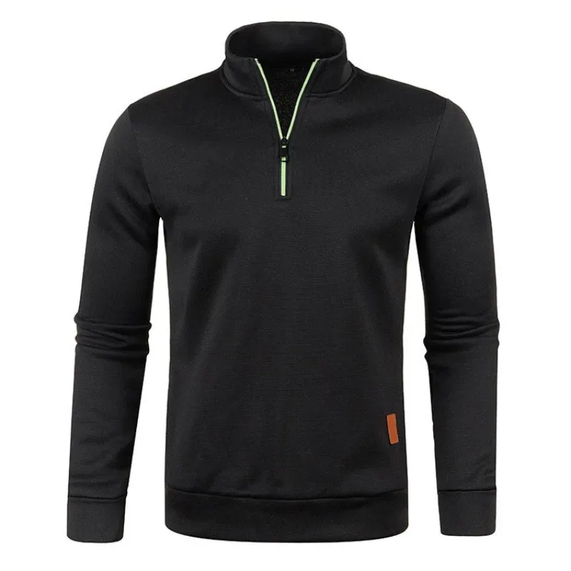 Autumn Men's Half Zipper Sweatshirt Long Sleeve Solid Color Pullover Turtleneck Streetwear Winter Warm Jacket Sport Coats — image 1