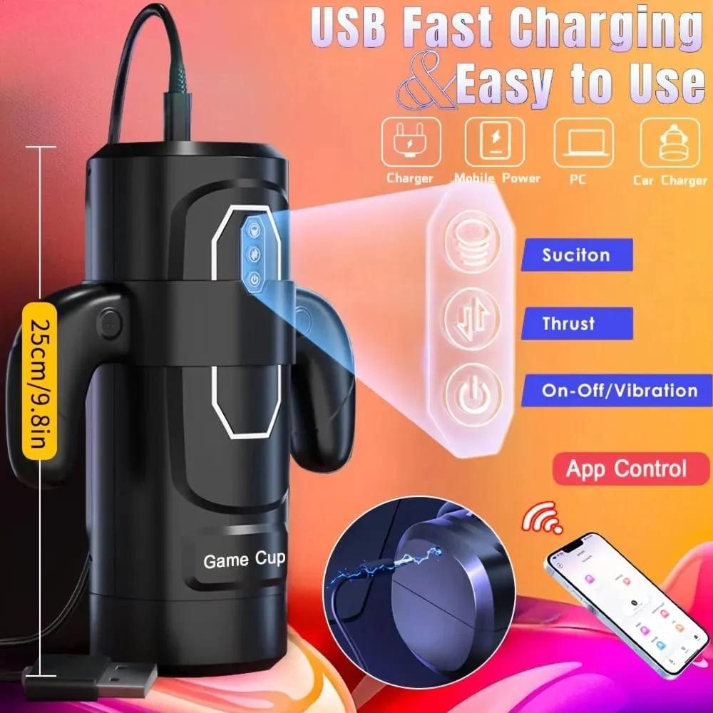 Male Masturbator Cup With 6 Thrusting & 3 Sucking And 9 Vibration Modes With Heating & Pronunciation & Gamepad Sex Toys for Men — image 6