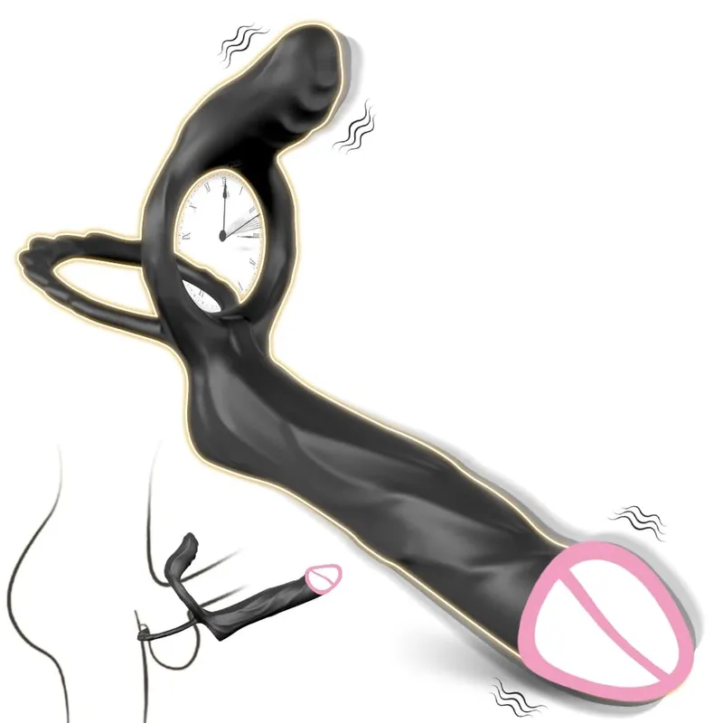 Vibratore a doppia penetrazione per coppia Anello del pene Anello del rubinetto dello sperma Ingrandimento del pene Vibrazione ritardata Giocattoli del sesso per uomini adulti