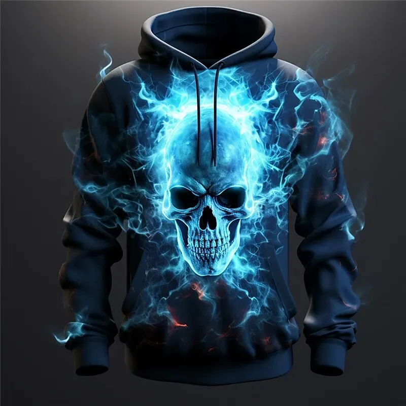 Flame Skull 3D พิมพ์ผู้ชาย Hoodies ฤดูใบไม้ร่วงสบายเสื้อแขนยาวกลางแจ้ง Street Gothic Hip Hop เสื้อผ้า Unisex — image 3