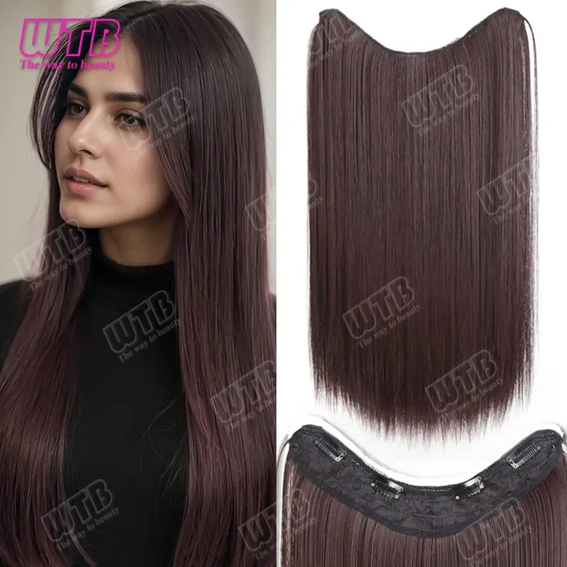 WTB Straight Hair Extensions Synthetic Wigs BB Clip Style V-Shaped Straight Hair Extensions Suitable for Women for Daily Wear