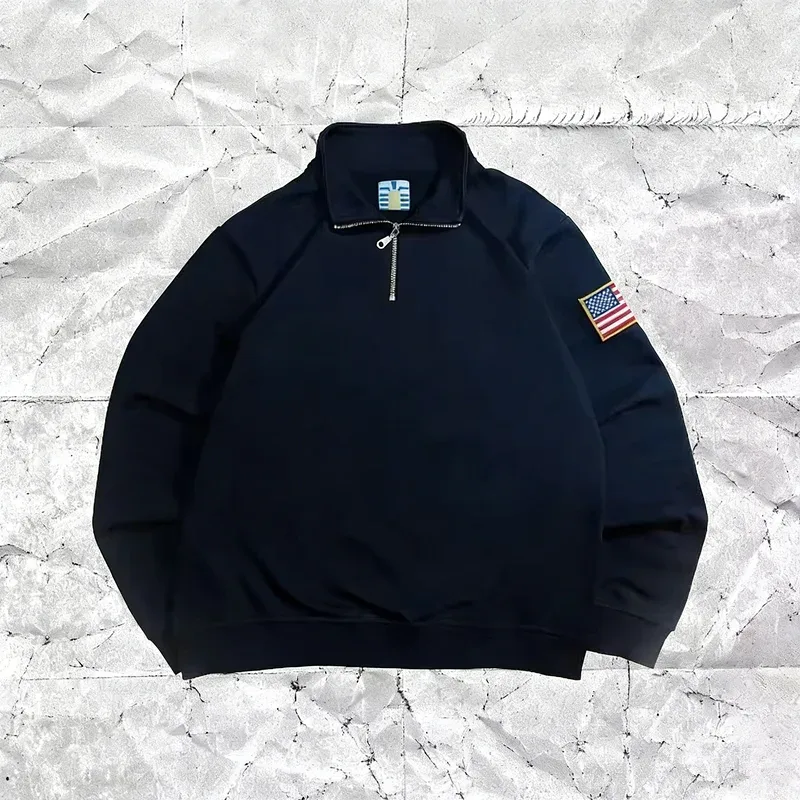 Y2K Retro Quarterzip Pullover Hoodie Pattern Embroidery Pattern Sweatshirt American Vintage Casual Streetwear Men Oversized Coat