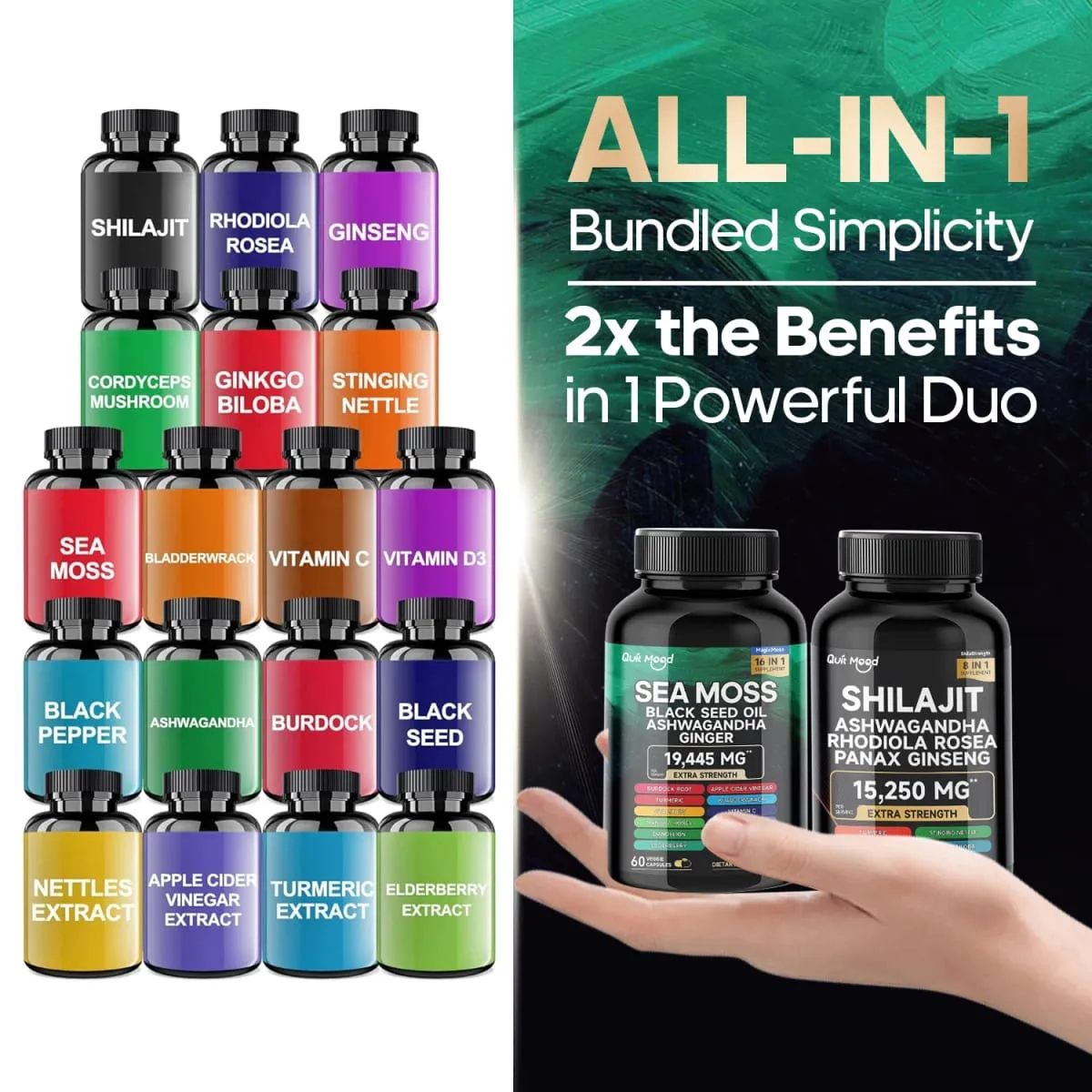 Bundle Sea Moss and Shilajit |High Potency Vitality Combo - Ashwagandha Turmeric Bladder Burdock 2000 Mg & Ginger Vitamin C — image 2