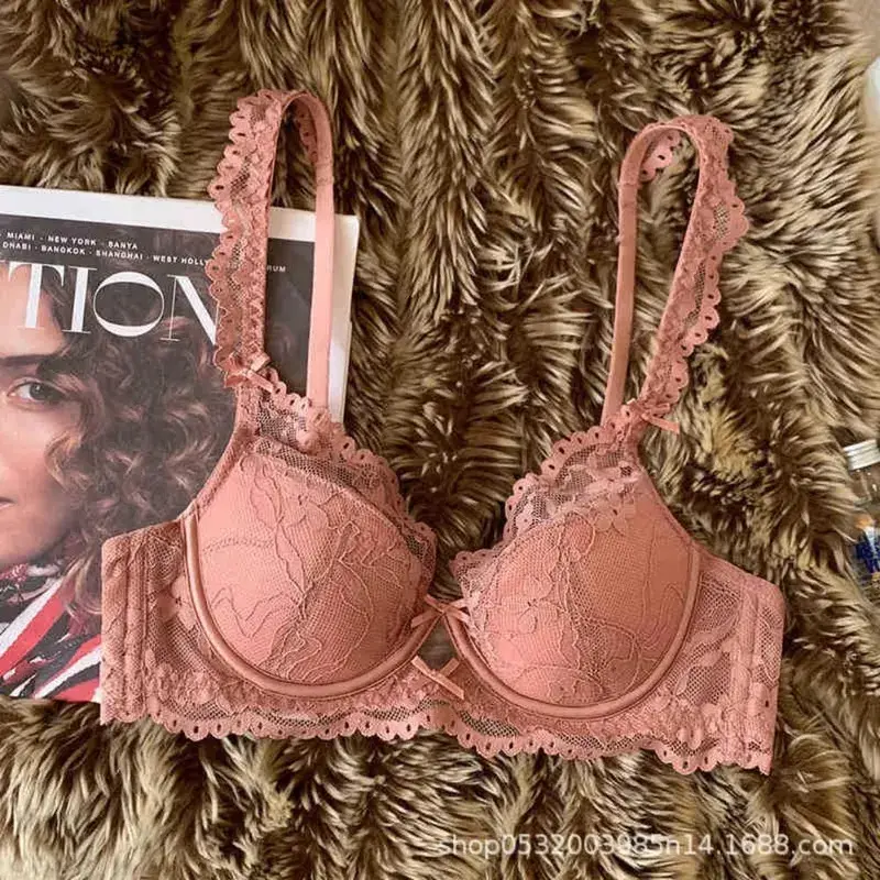 French Flutter Sleeve Blonde Dame BH Sæt Blødt bøjle Tyndt Åndbar Sexet Minimizer Beauty Back Lingeri 32‑38 AB — image 3