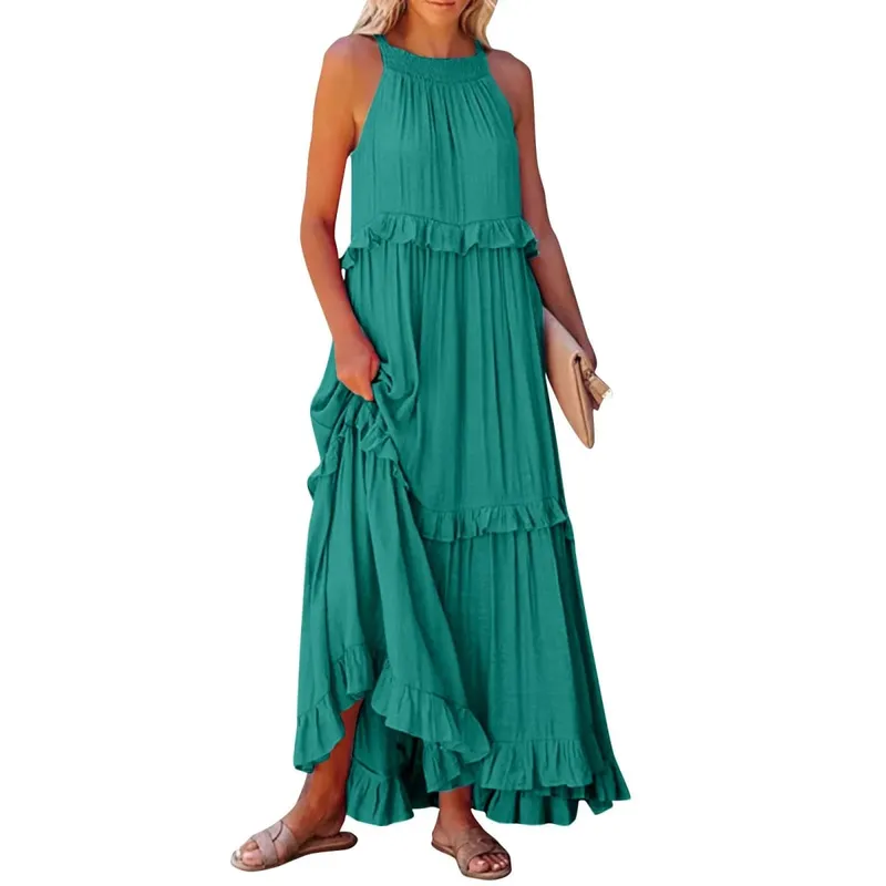 ผู้หญิงสบายๆ Ruffles ชุดยาวฤดูร้อน Elegant Sundress Elegant Harajuku Maxi ชุด Beach Party ชุดราตรี Vestido — image 19