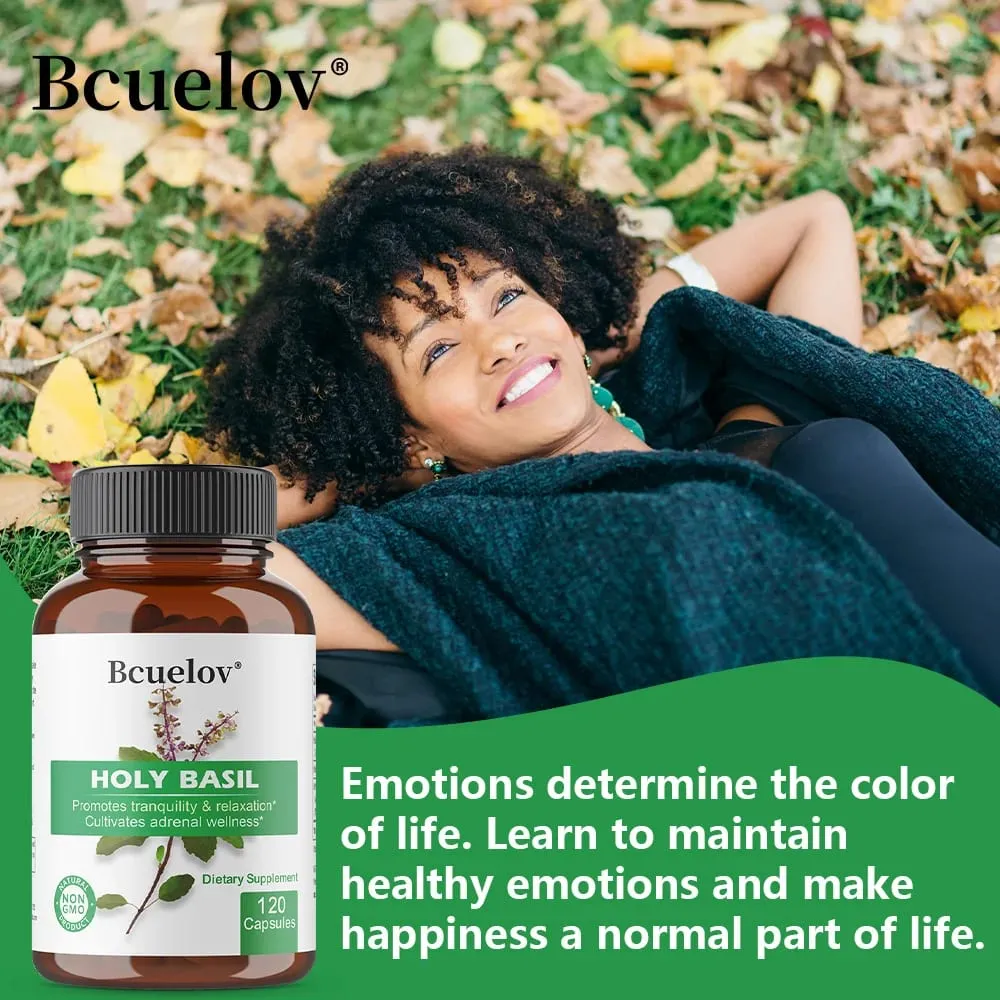 Holy Basil Tulsi Extract Capsules สนับสนุนต่อมหมวกไตภูมิคุ้มกันระบบทางเดินหายใจ & Daily Calm Wellness ความเครียดและความวิตกกังวลบรรเทา