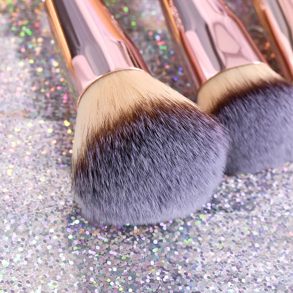 Nuovo set di pennelli per trucco con strass bling in oro rosa da 14 pezzi di lusso Set di pennelli per trucco vegan con diamanti glitterati con strass — image 2