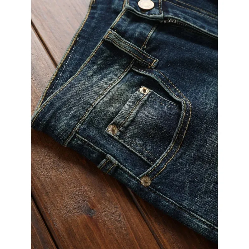 Autumn retro deep blue jeans men elastic and trendy versatile casual street fashion pants — image 4