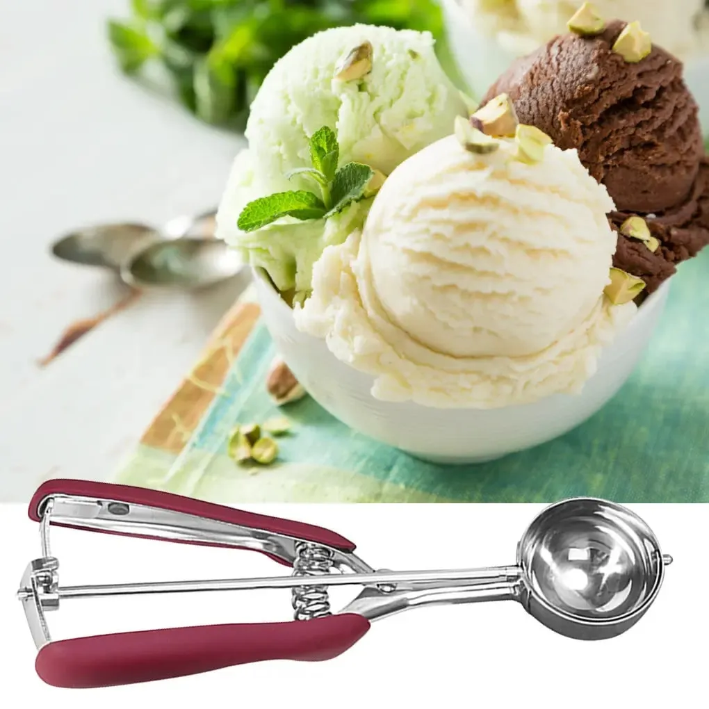 Ice Cream Scoop Stainless Steel Cookie Dough Spoon Fruit Potato Watermelon Digging Ball Spring Handle Scoop Kitchen Accessories — image 5
