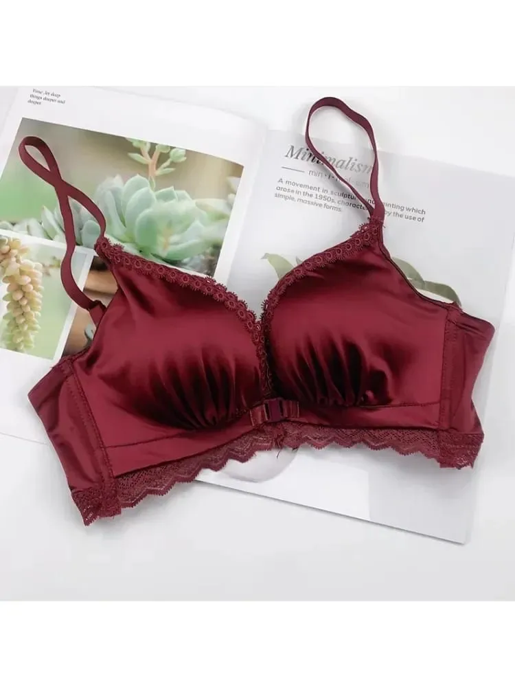 Push Up BH-sæt med frontlukning - Små buste til kvinder med blondebøjler Lingeri | Pull Up Lift Sexet tynd skønhed ryg bralette — image 5