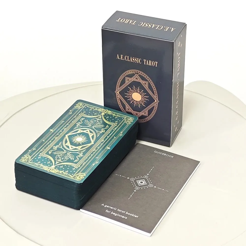 A.E. Tarocchi classici 78 pezzi Tarocchi Rider Waite System con bordi dorati Verde scuro con guida per principianti 10,3 * 6 cm — image 2
