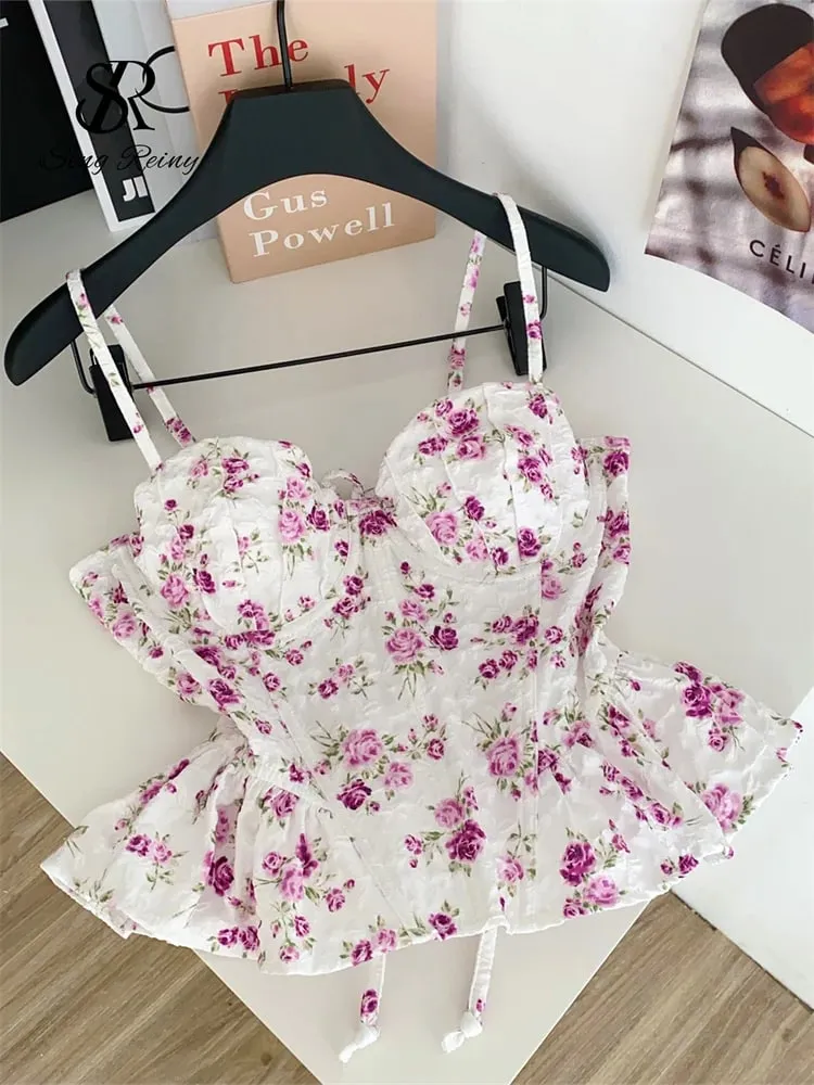 Corsetto francese Stampa Beach Canotta Donna Strap Irregolare Slim Hotsweet Camis e Top con Bretelline Streetwear Vacanza Bohe Sexy MIni Top — image 11