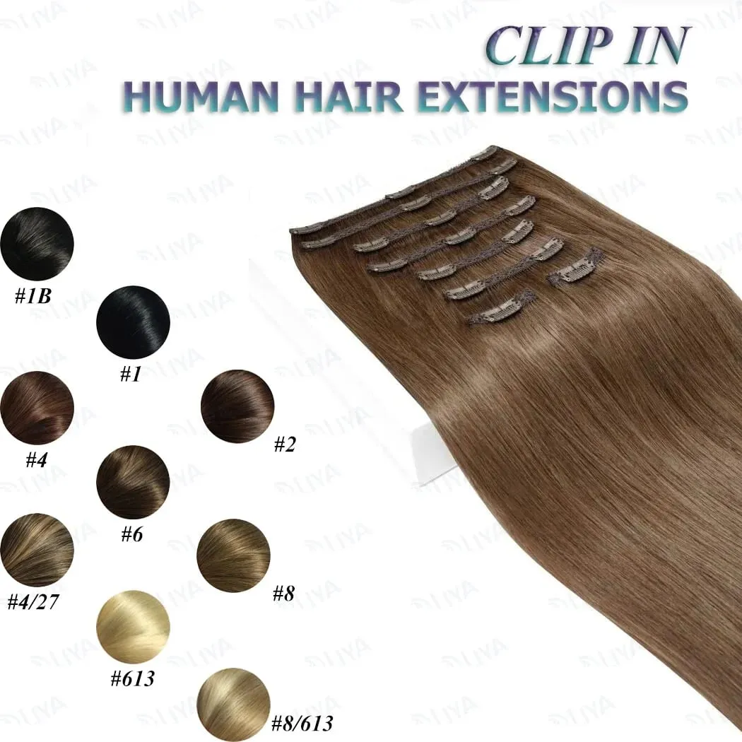 Clip In Hair Extensions #6 Chestnut Brown Double Weft Thick 120G 8Pcs Silky Straight Brazilian Clip In Human Hair Extensions — image 1